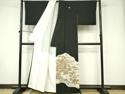 平和屋着物■豪華黒留袖　風景花文　暈し染め　金彩　正絹　逸品　DAAY6724qp