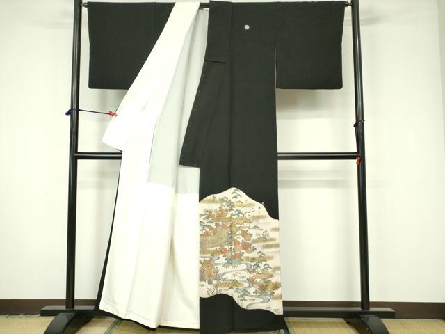 平和屋着物■豪華黒留袖　風景花文　暈し染め　金彩　正絹　逸品　DAAY6724qp