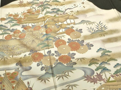 平和屋着物■豪華黒留袖　風景花文　暈し染め　金彩　正絹　逸品　DAAY6724qp