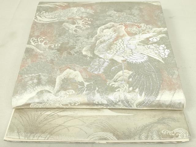 平和屋着物◎六通柄袋帯　鳳凰花文　銀糸　引箔　正絹　逸品　DAAY6763qp