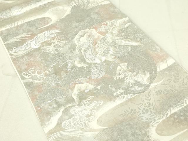 平和屋着物◎六通柄袋帯　鳳凰花文　銀糸　引箔　正絹　逸品　DAAY6763qp