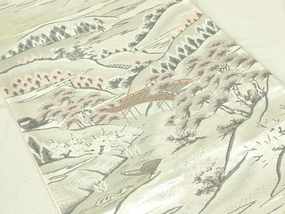 平和屋着物◎六通柄袋帯　風景文　プラチナ二重箔　正絹　逸品　DAAY6764qp