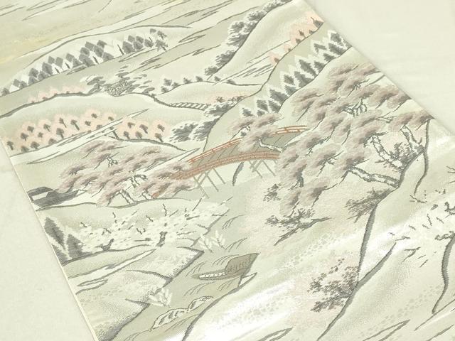 平和屋着物◎六通柄袋帯　風景文　プラチナ二重箔　正絹　逸品　DAAY6764qp