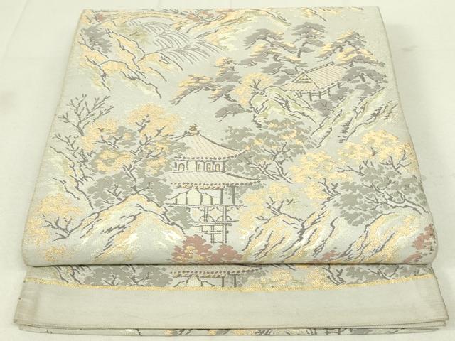 平和屋着物◎六通柄袋帯　風景文　金糸　正絹　逸品　DAAY6765qp