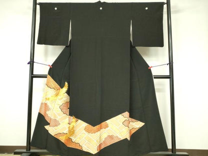 平和屋着物■豪華黒留袖 駒刺繍 飛鶴吉祥文 金彩 正絹 逸品 DAAY6784qp