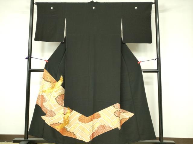 平和屋着物■豪華黒留袖 駒刺繍 飛鶴吉祥文 金彩 正絹 逸品 DAAY6784qp