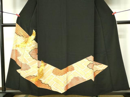 平和屋着物■豪華黒留袖 駒刺繍 飛鶴吉祥文 金彩 正絹 逸品 DAAY6784qp