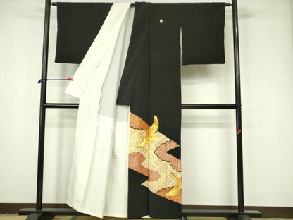 平和屋着物■豪華黒留袖 駒刺繍 飛鶴吉祥文 金彩 正絹 逸品 DAAY6784qp