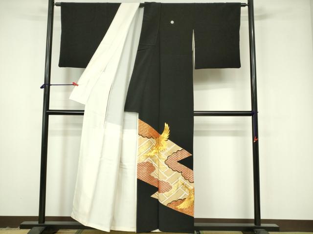 平和屋着物■豪華黒留袖 駒刺繍 飛鶴吉祥文 金彩 正絹 逸品 DAAY6784qp