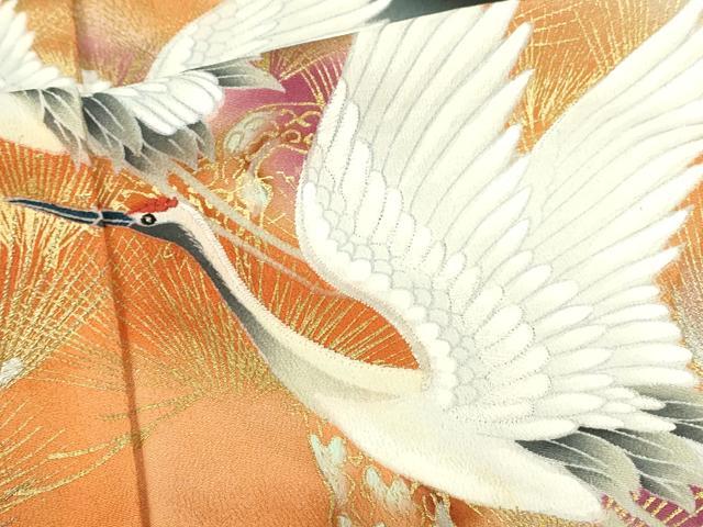 平和屋着物■豪華黒留袖　刺繍　飛鶴松文　暈し染め　金銀彩　正絹　逸品　DAAY6814qp