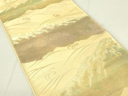 平和屋着物◎六通柄袋帯　立波文　金糸　正絹　逸品　DAAY6848qp