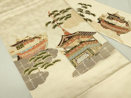 平和屋着物◎九寸名古屋帯　唐織　風景文　金糸　正絹　逸品　DAAY6861qp