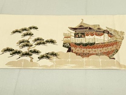 平和屋着物◎九寸名古屋帯　唐織　風景文　金糸　正絹　逸品　DAAY6861qp