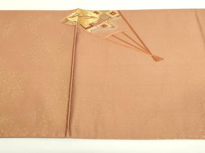 平和屋着物◎六通柄袋帯　総刺繍　扇面鳳凰菱文　金糸　引箔　正絹　逸品　DAAY6930qp