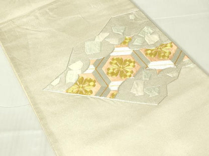 平和屋着物◎太鼓柄袋帯　駒刺繍　亀甲花文　金銀糸　正絹　逸品　DAAY6960qp