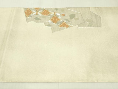 平和屋着物◎太鼓柄袋帯　駒刺繍　亀甲花文　金銀糸　正絹　逸品　DAAY6960qp