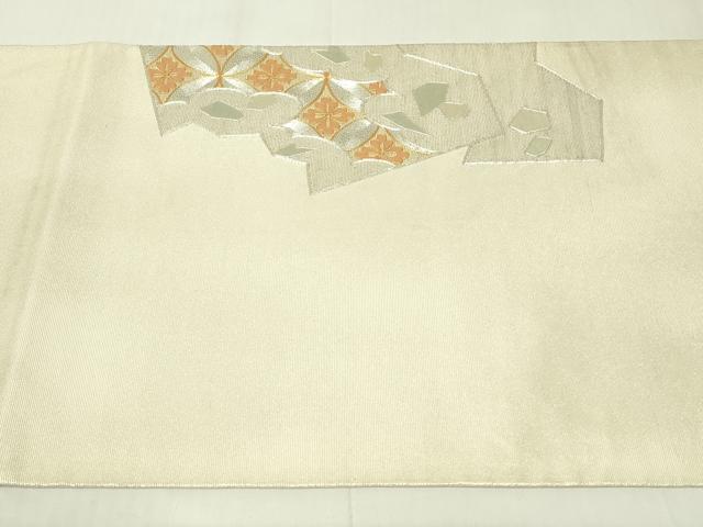 平和屋着物◎太鼓柄袋帯　駒刺繍　亀甲花文　金銀糸　正絹　逸品　DAAY6960qp