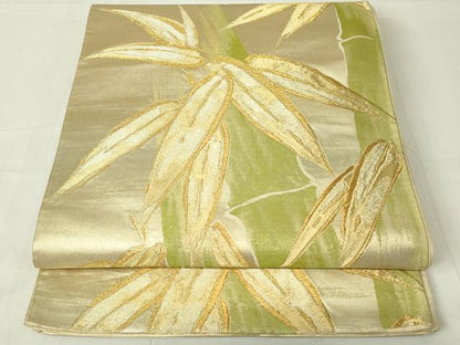平和屋着物◎六通柄袋帯　笹竹文　金糸　正絹　逸品　DAAY6966qp