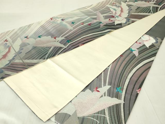 平和屋着物◎六通柄袋帯　舞蝶文　銀糸　正絹　逸品　DAAY6981qp
