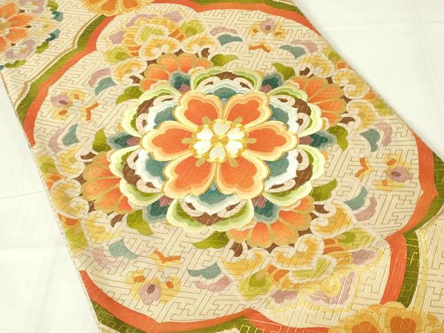 平和屋着物◎佐賀錦　六通柄袋帯　駒刺繍　正倉院花文　金糸　金彩　正絹　逸品　DAAY6991qp