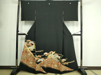 平和屋着物■豪華黒留袖 鳳凰文 松竹梅 金銀彩 正絹 逸品 DAAY7545sf