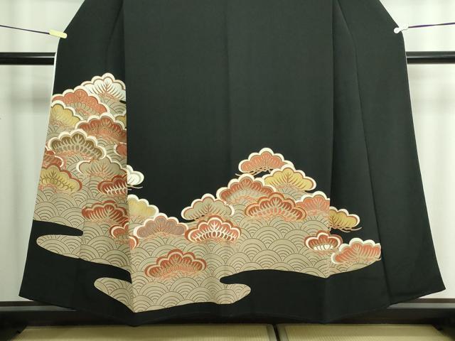 平和屋着物■豪華黒留袖 駒刺繍 青海波松文 金彩 正絹 逸品 DAAY7547sf