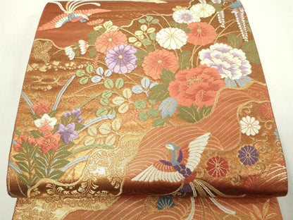 平和屋着物◎六通柄袋帯　唐織　鳳凰花文　金糸　正絹　逸品　DAAY7587sf