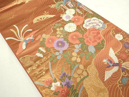 平和屋着物◎六通柄袋帯　唐織　鳳凰花文　金糸　正絹　逸品　DAAY7587sf