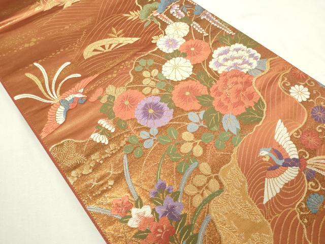 平和屋着物◎六通柄袋帯　唐織　鳳凰花文　金糸　正絹　逸品　DAAY7587sf