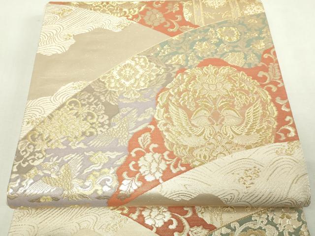 平和屋着物◎六通柄袋帯　向かい鳥更紗花文　金糸　正絹　逸品　DAAY7590sf