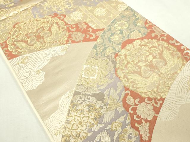 平和屋着物◎六通柄袋帯　向かい鳥更紗花文　金糸　正絹　逸品　DAAY7590sf