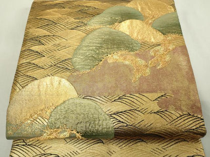 平和屋着物◎太鼓柄袋帯　浜松文　金糸　正絹　逸品　DAAY7592sf