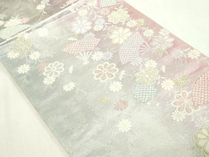 平和屋着物◎六通柄袋帯　唐織　扇面枝垂れ花文　金銀糸　正絹　逸品　DAAY7593sf