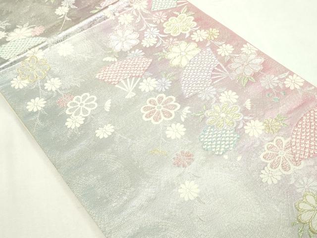 平和屋着物◎六通柄袋帯　唐織　扇面枝垂れ花文　金銀糸　正絹　逸品　DAAY7593sf