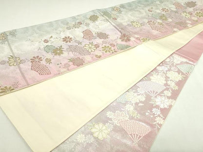 平和屋着物◎六通柄袋帯　唐織　扇面枝垂れ花文　金銀糸　正絹　逸品　DAAY7593sf