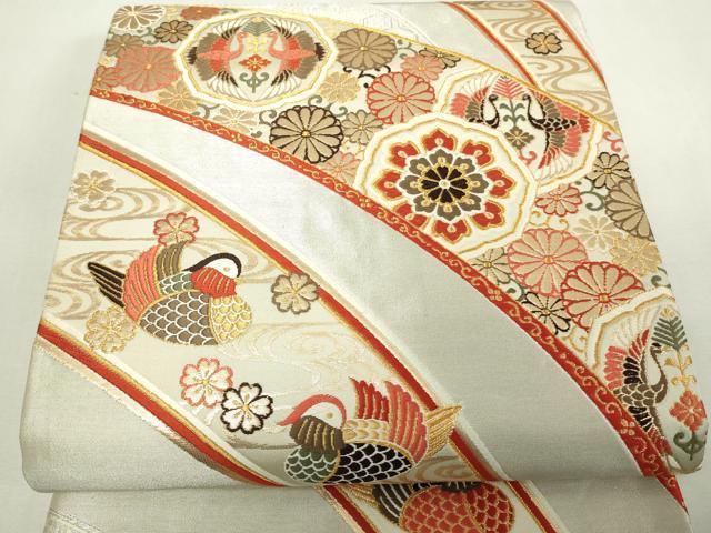 平和屋着物◎六通柄袋帯　唐織　双鶴休み鳥花文　金糸　正絹　逸品　DAAY7607sf