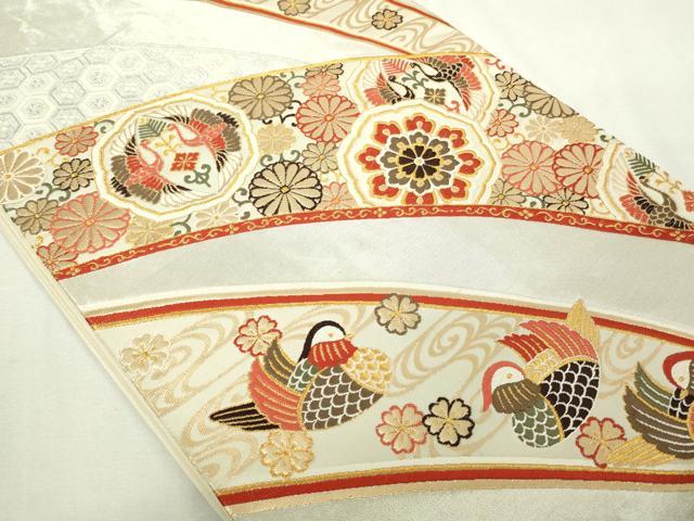 平和屋着物◎六通柄袋帯　唐織　双鶴休み鳥花文　金糸　正絹　逸品　DAAY7607sf