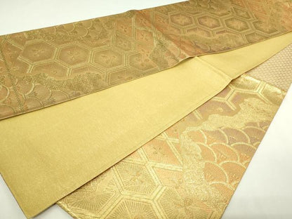 平和屋着物◎六通柄袋帯　亀甲松葉文　金糸　正絹　逸品　DAAY7614sf