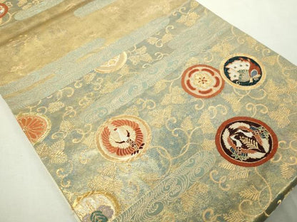 平和屋着物◎六通柄袋帯　唐織　紋散蒔絵図　金糸　正絹　逸品　DAAY7617sf