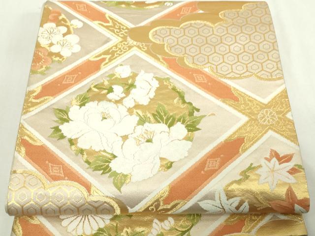 平和屋着物◎六通柄袋帯　天井草花文　金糸　正絹　逸品　DAAY7619sf