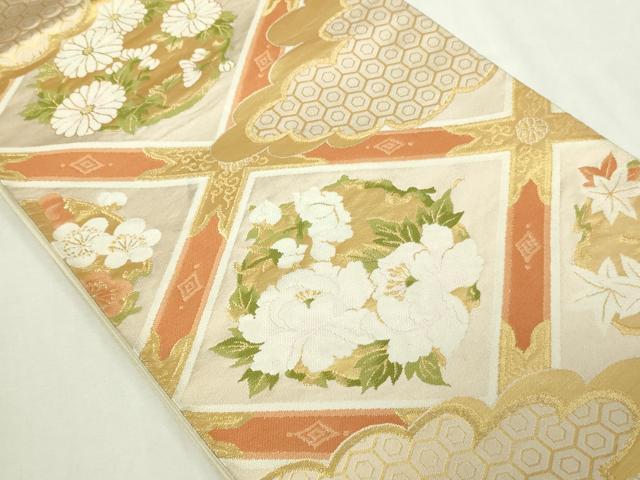 平和屋着物◎六通柄袋帯　天井草花文　金糸　正絹　逸品　DAAY7619sf