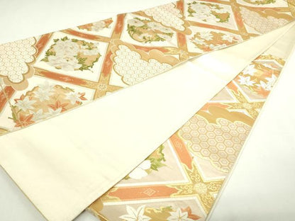 平和屋着物◎六通柄袋帯　天井草花文　金糸　正絹　逸品　DAAY7619sf