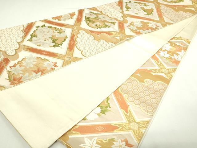 平和屋着物◎六通柄袋帯　天井草花文　金糸　正絹　逸品　DAAY7619sf