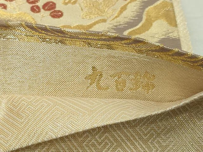 平和屋着物◎六通柄袋帯　九百織　花宴の舞　流水草花文　金糸　正絹　逸品　DAAY7621sf