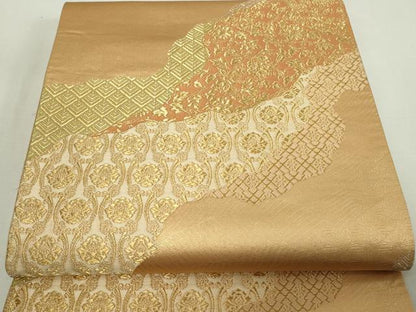 平和屋着物◎六通柄袋帯　道長花唐草文　金糸　正絹　逸品　DAAY7624sf