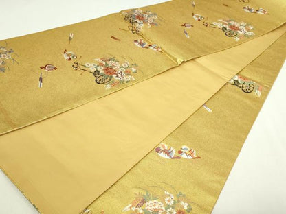 平和屋着物◎六通柄袋帯 唐織 花車絵文 金糸 正絹 逸品 DAAY7625sf