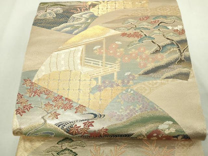 平和屋着物◎六通柄袋帯　唐織　地紙草花文　金糸　正絹　逸品　DAAY7638sf