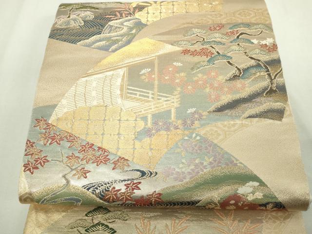平和屋着物◎六通柄袋帯　唐織　地紙草花文　金糸　正絹　逸品　DAAY7638sf