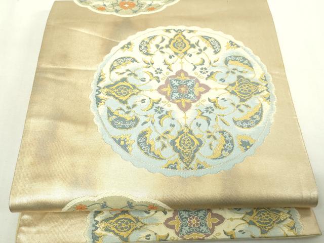 平和屋着物◎六通柄袋帯　動物花唐草文　金糸　正絹　逸品　DAAY7640sf