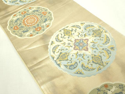 平和屋着物◎六通柄袋帯　動物花唐草文　金糸　正絹　逸品　DAAY7640sf